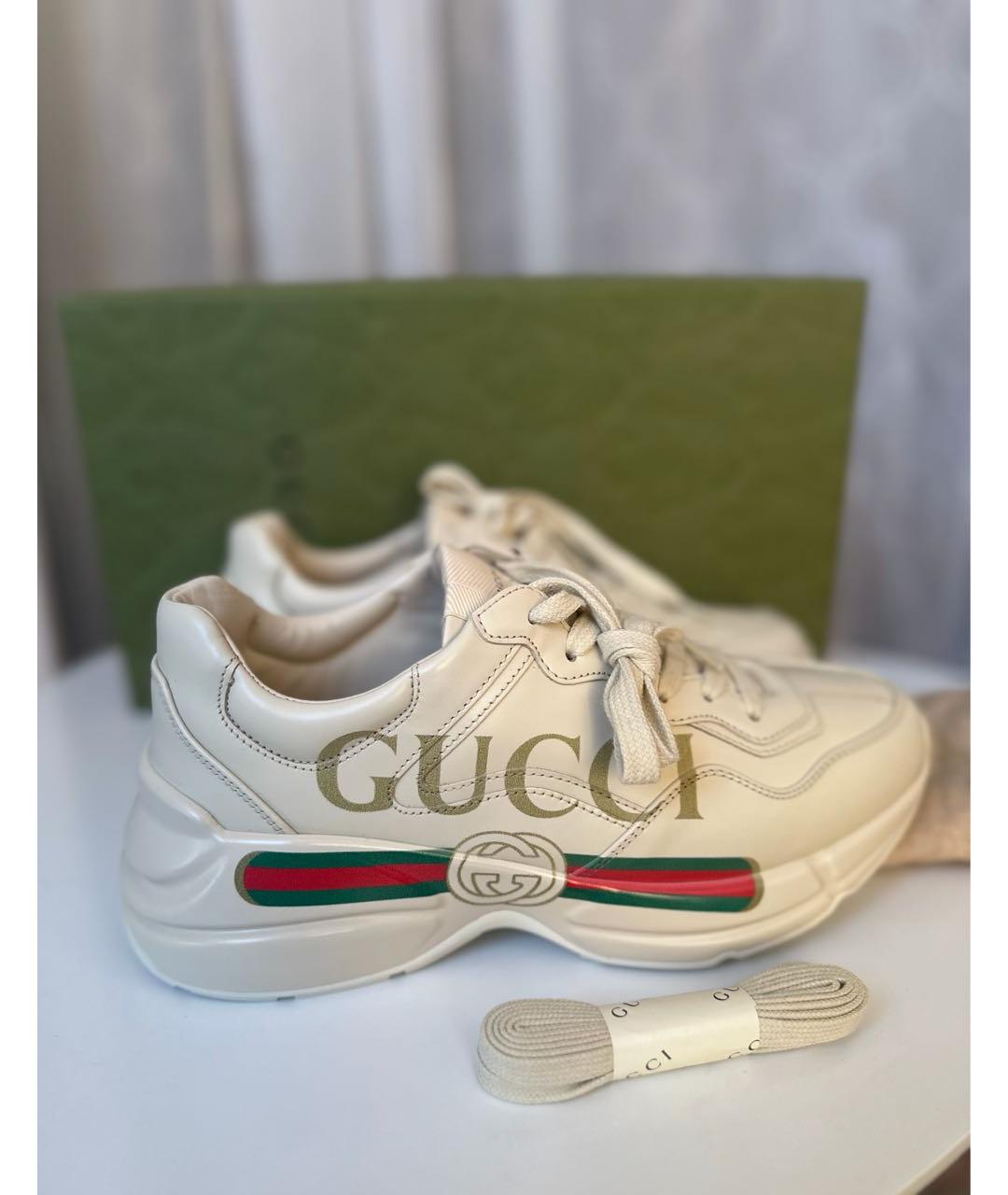 GUCCI Белые кожаные кроссовки, фото 5