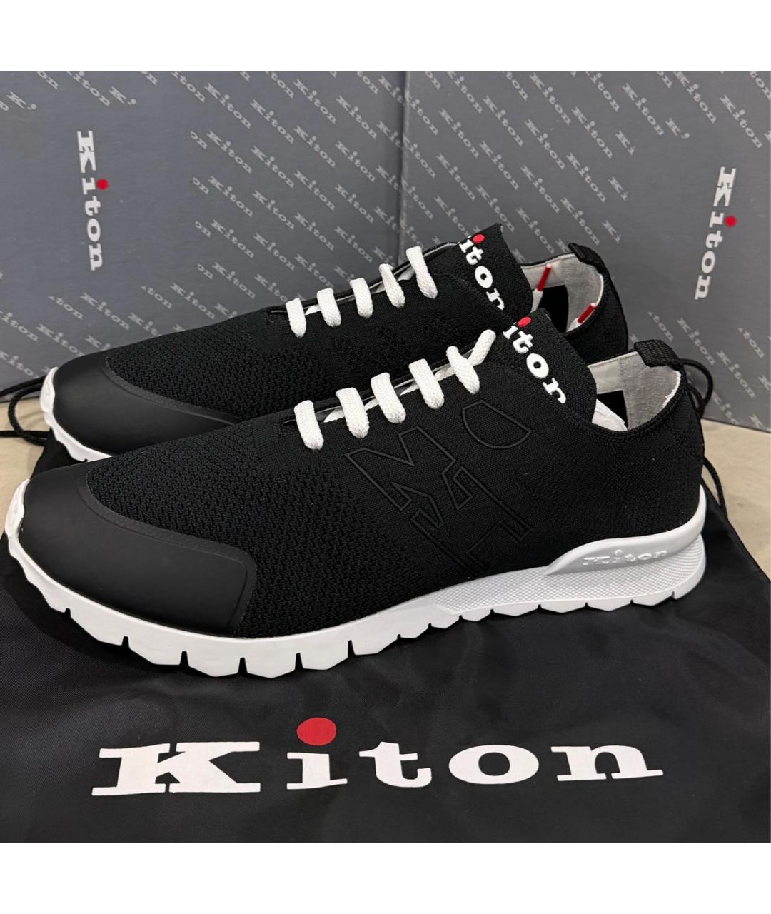 KITON Черные текстильные низкие кроссовки / кеды, фото 6