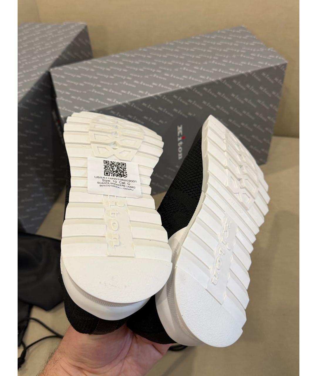 KITON Черные текстильные низкие кроссовки / кеды, фото 5