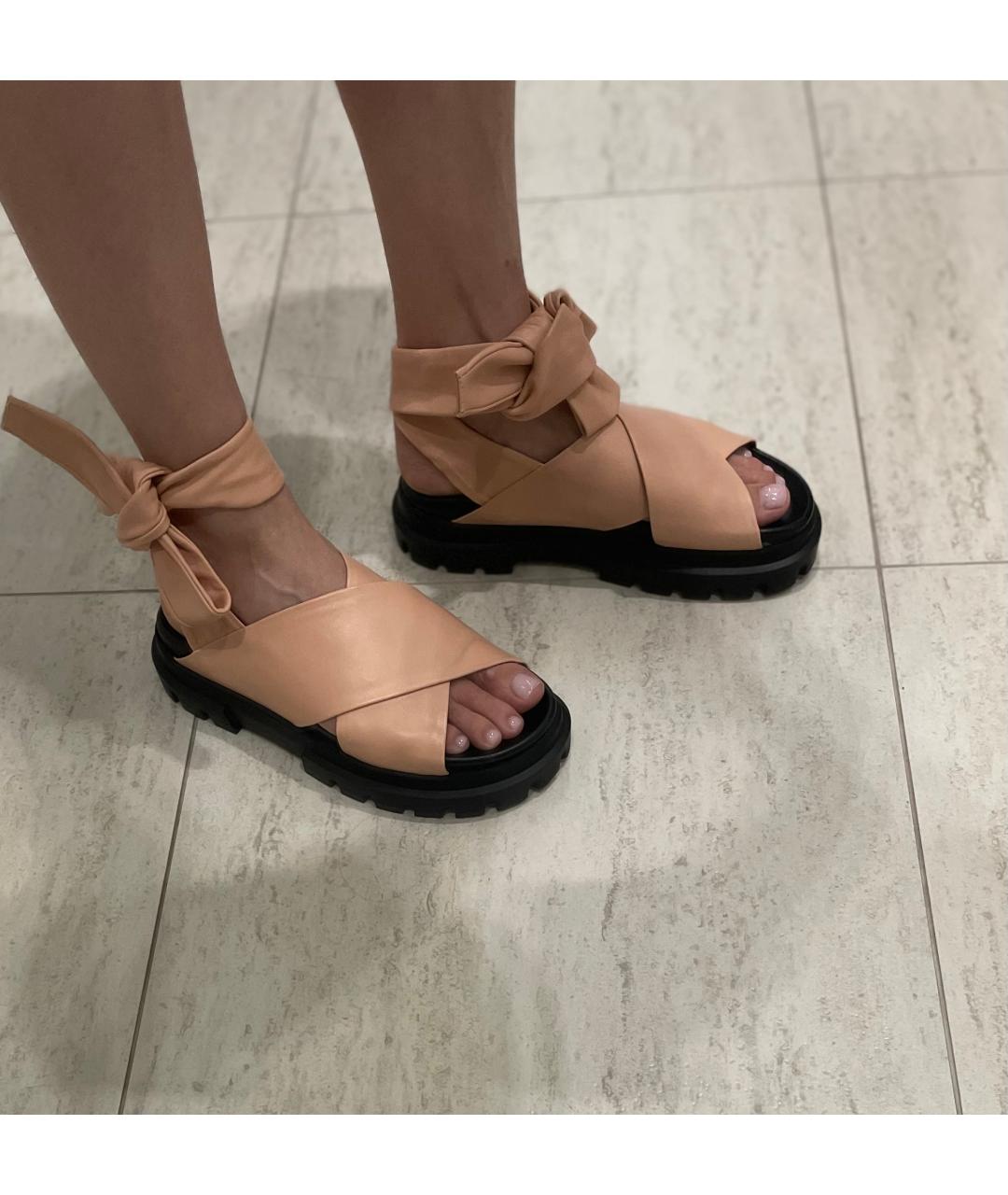 AGL Бежевые кожаные босоножки, фото 4