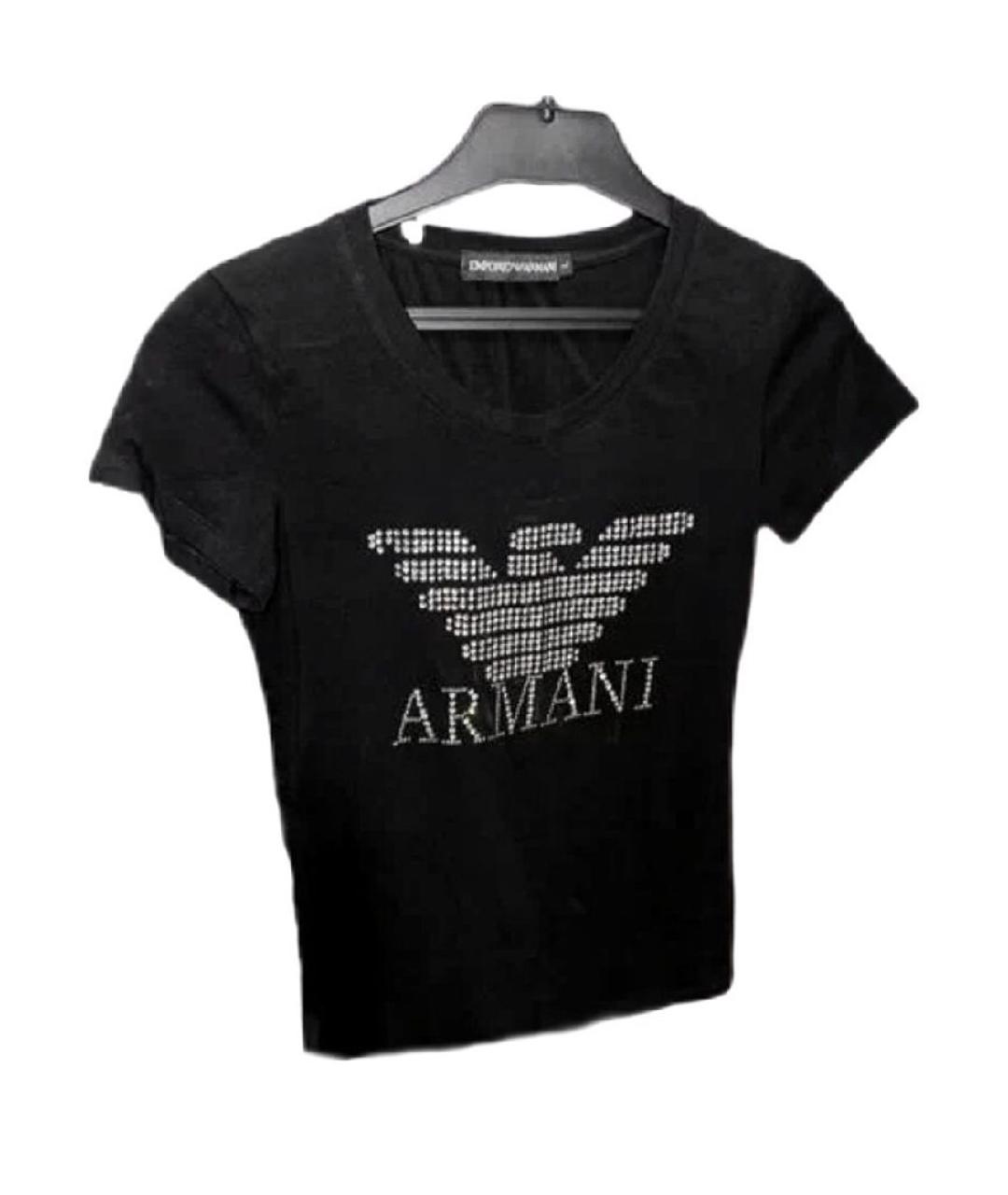 EMPORIO ARMANI Черная хлопковая футболка, фото 2