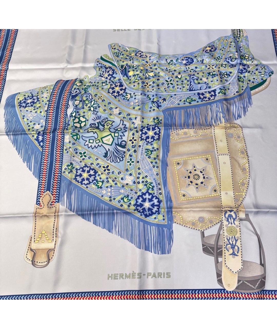 HERMES Голубой шелковый платок, фото 2