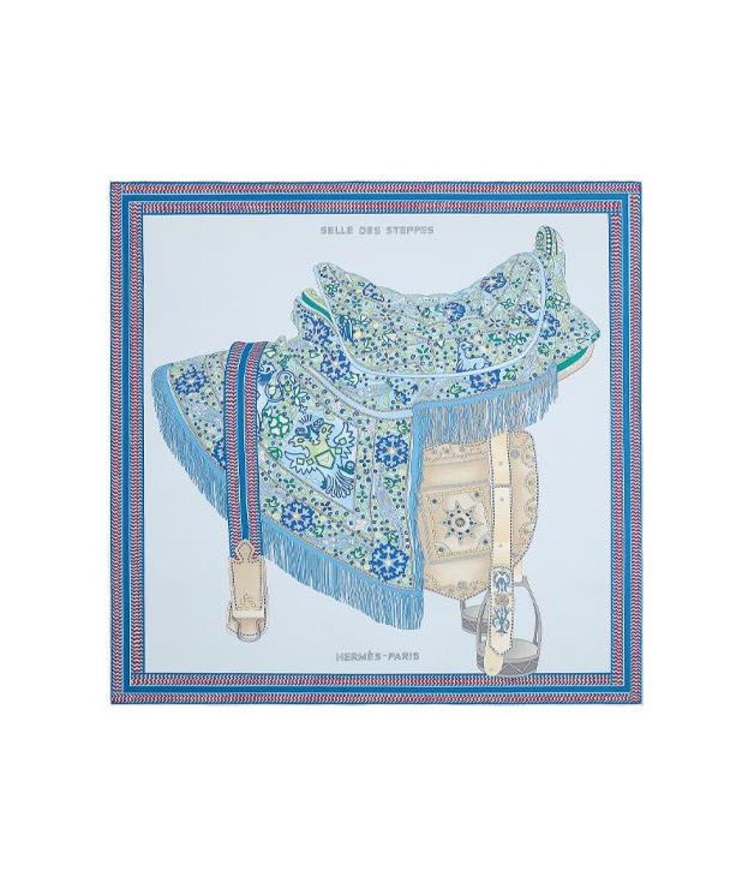 HERMES Голубой шелковый платок, фото 3