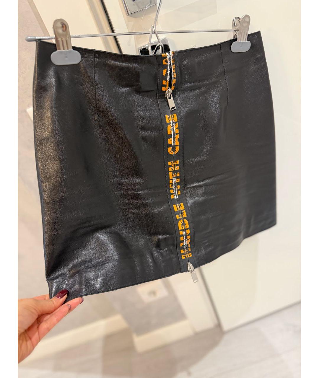 HERON PRESTON Черная кожаная юбка мини, фото 3