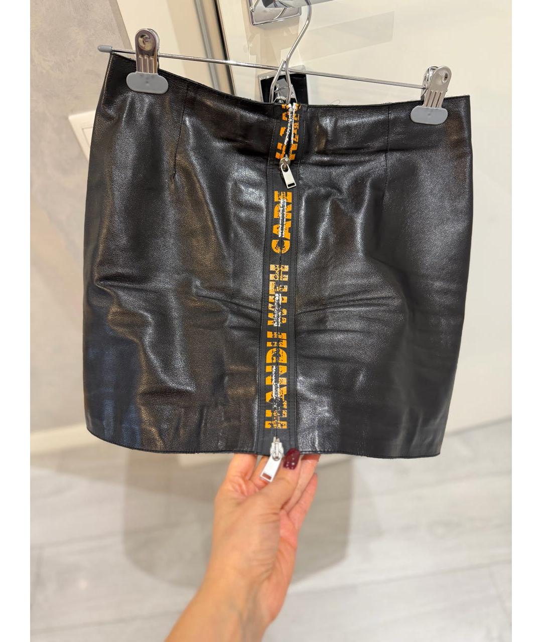 HERON PRESTON Черная кожаная юбка мини, фото 5