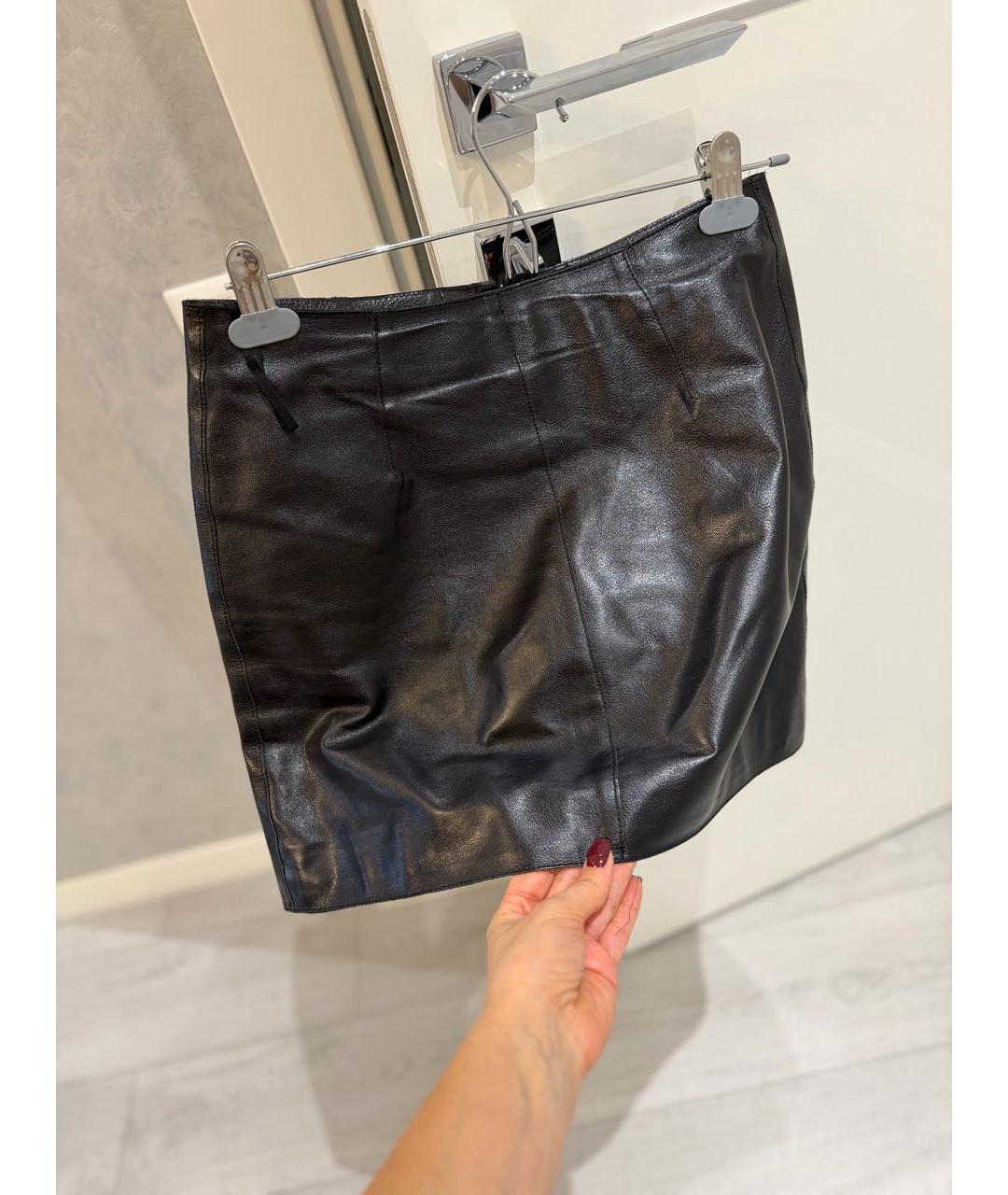 HERON PRESTON Черная кожаная юбка мини, фото 2