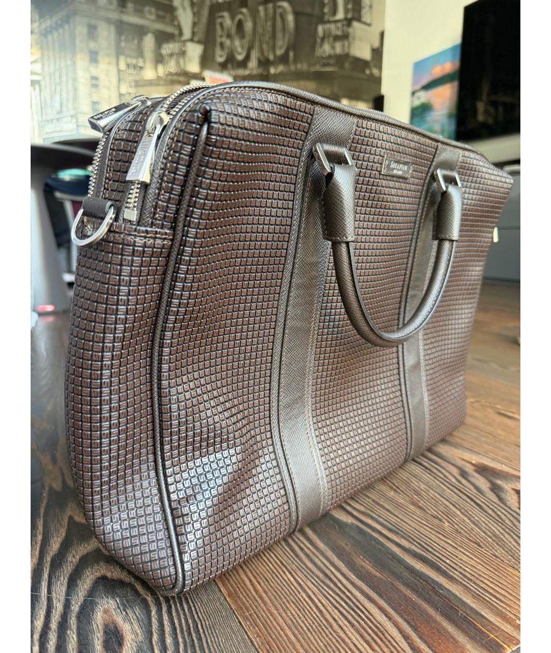 SERAPIAN Коричневый кожаный портфель, фото 2