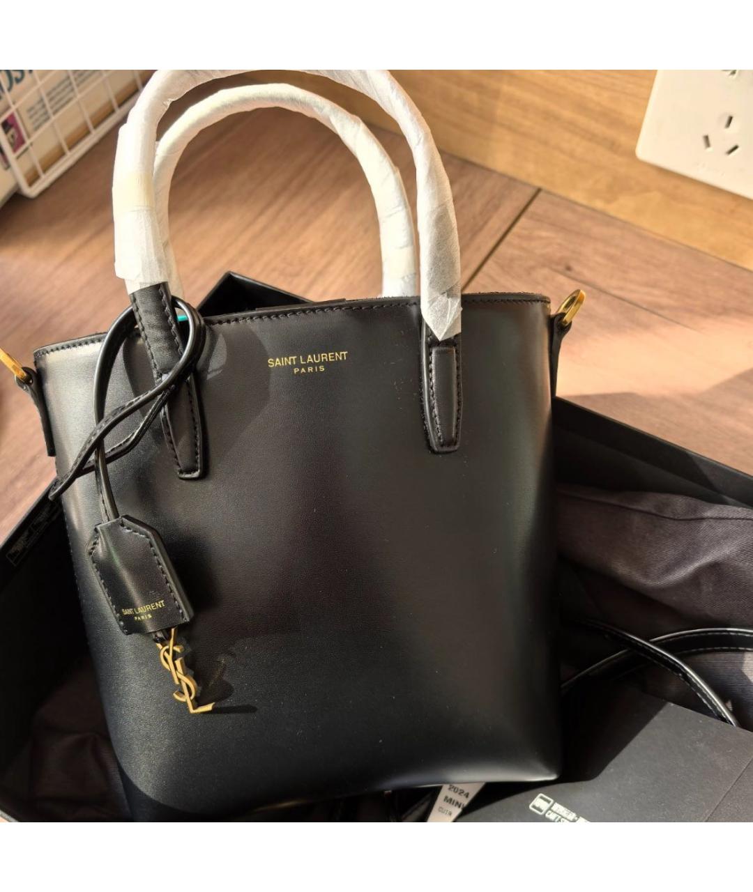 SAINT LAURENT Черная кожаная сумка тоут, фото 2