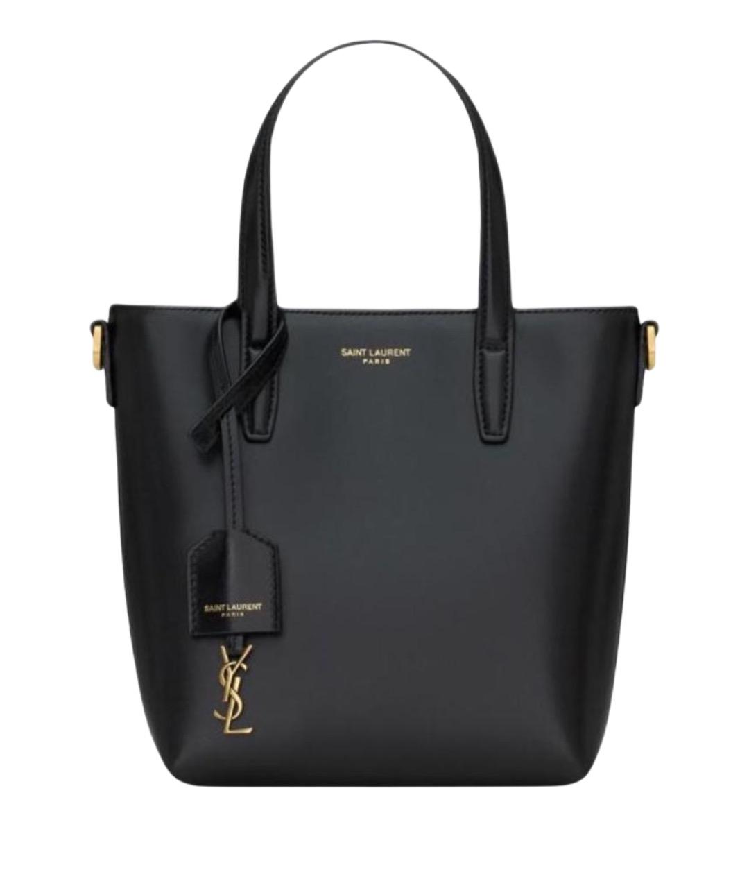 SAINT LAURENT Черная кожаная сумка тоут, фото 1