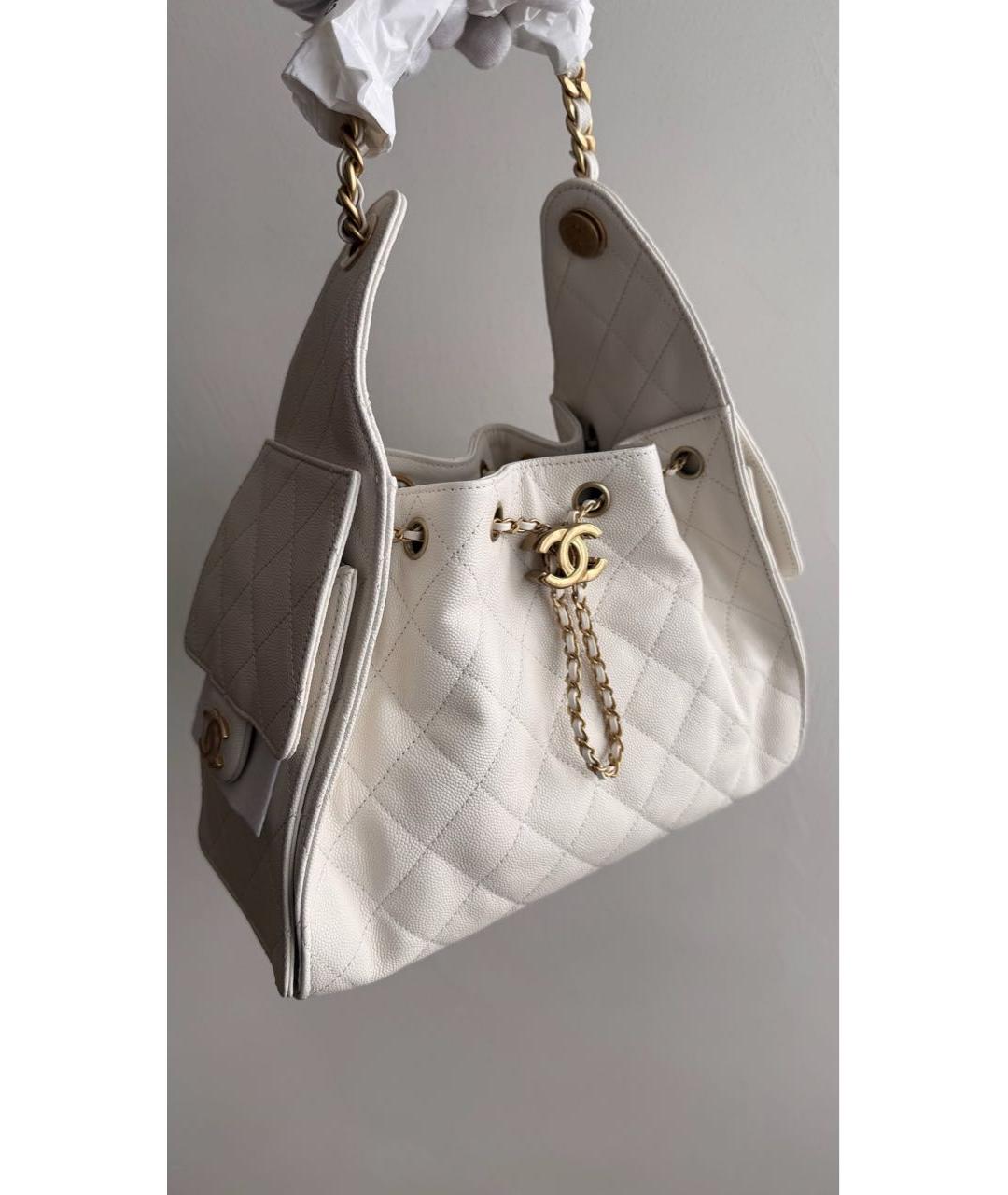 CHANEL Белая кожаная сумка тоут, фото 5