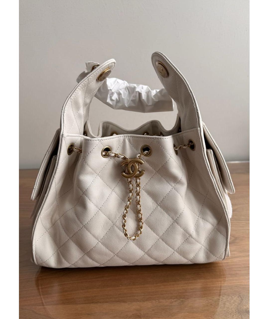 CHANEL Белая кожаная сумка тоут, фото 6