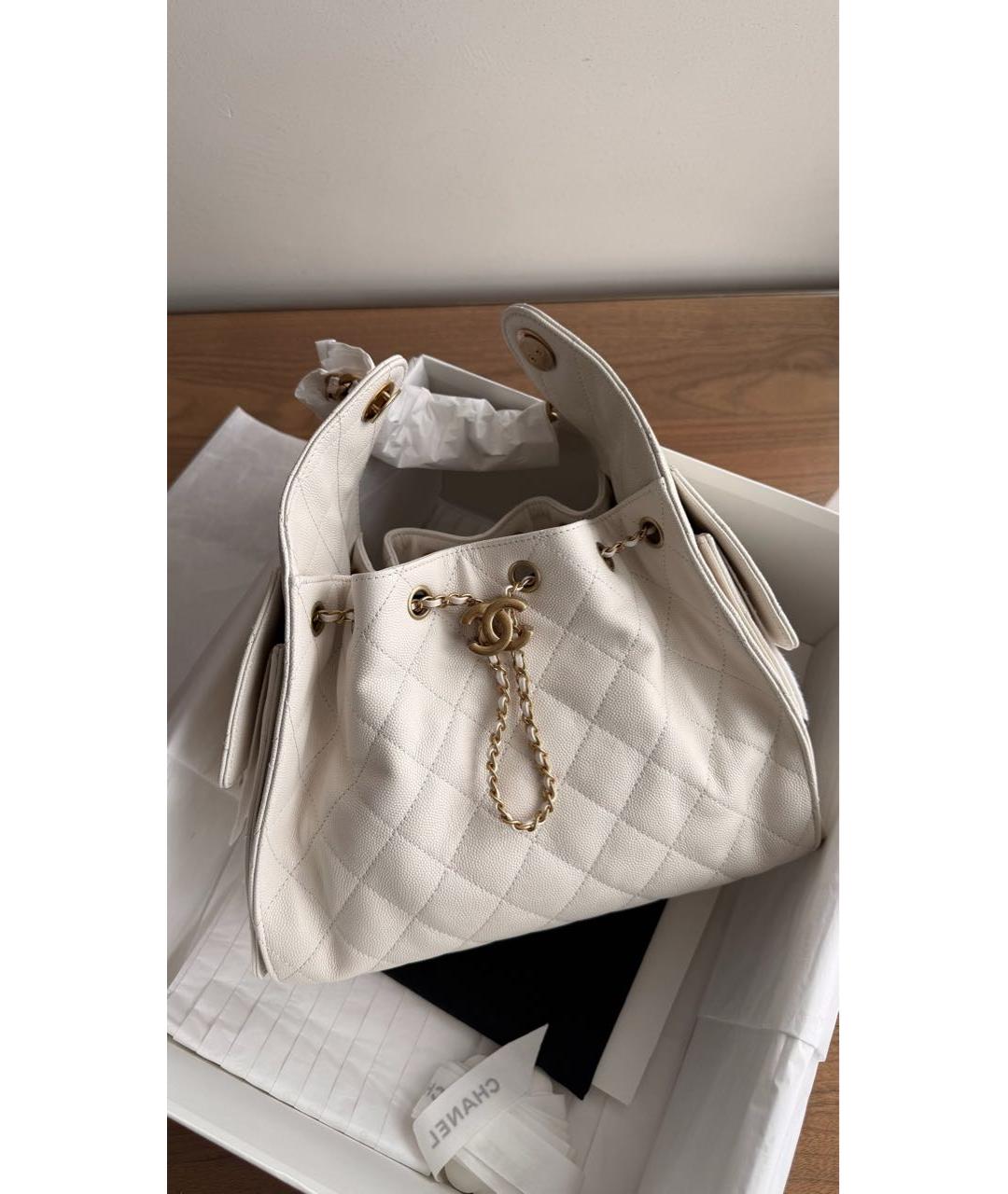 CHANEL Белая кожаная сумка тоут, фото 3