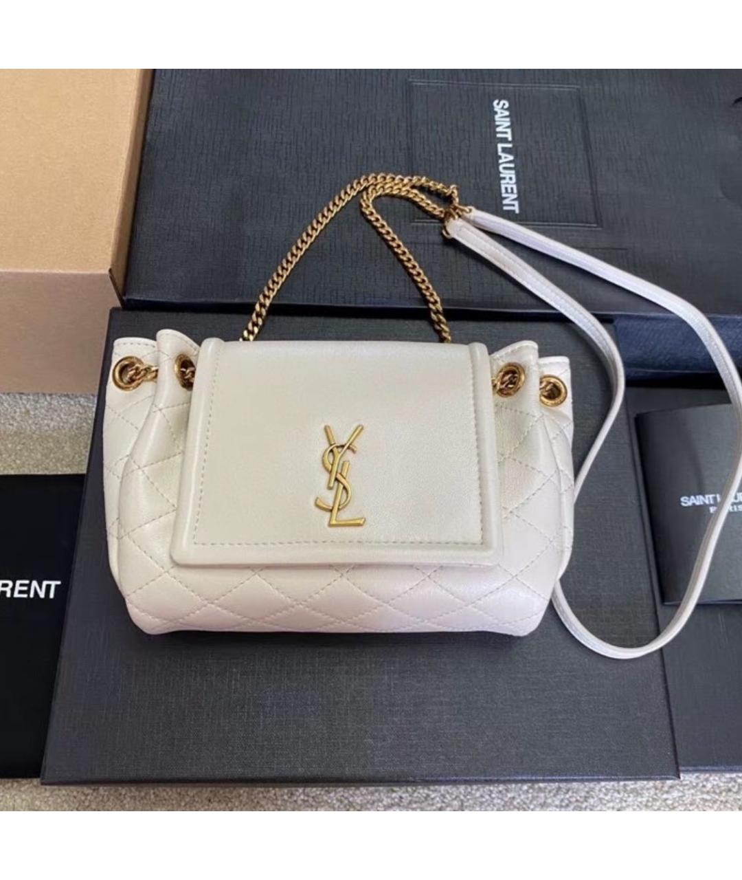SAINT LAURENT Белая кожаная сумка через плечо, фото 2