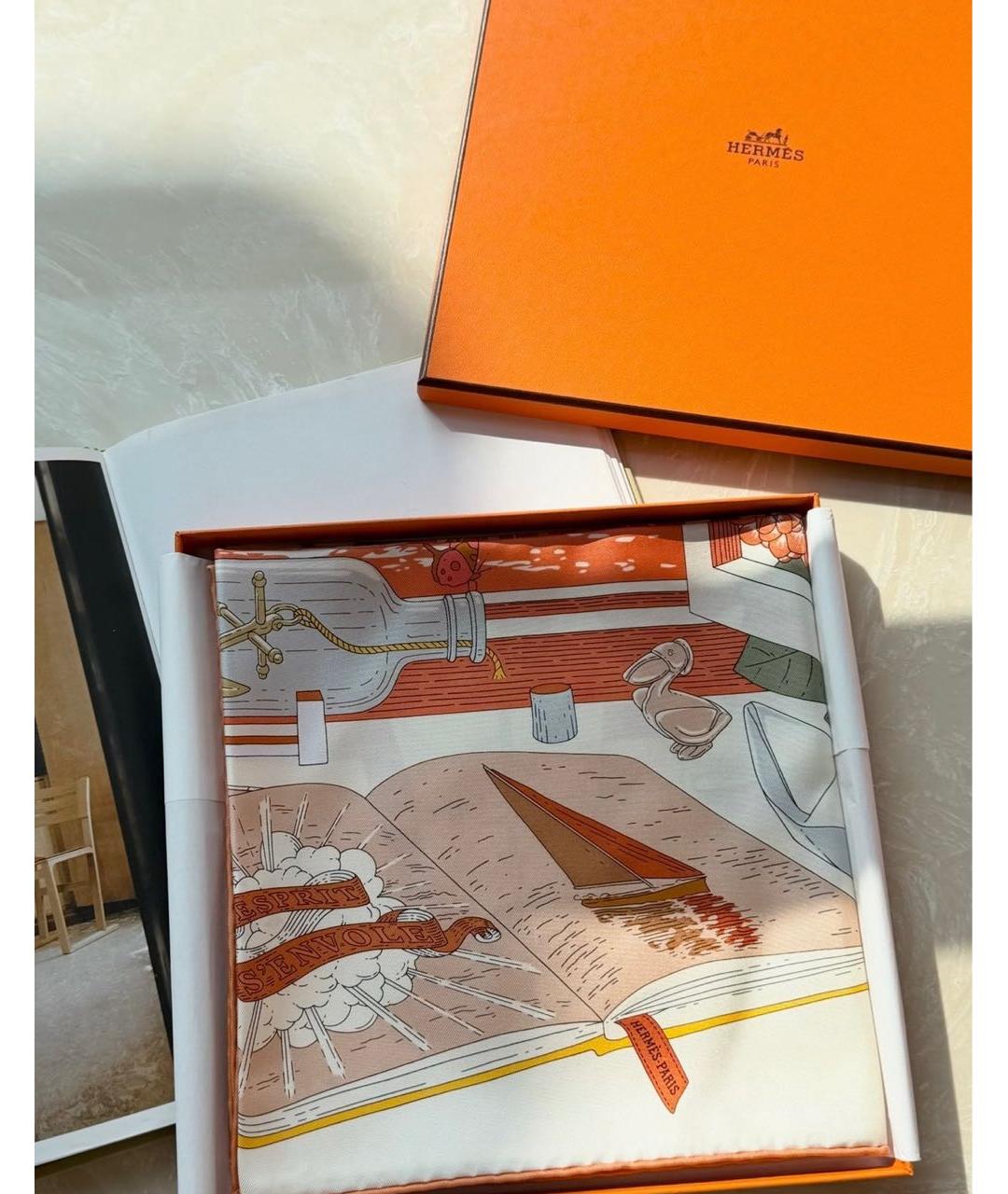 HERMES Оранжевый шелковый платок, фото 4