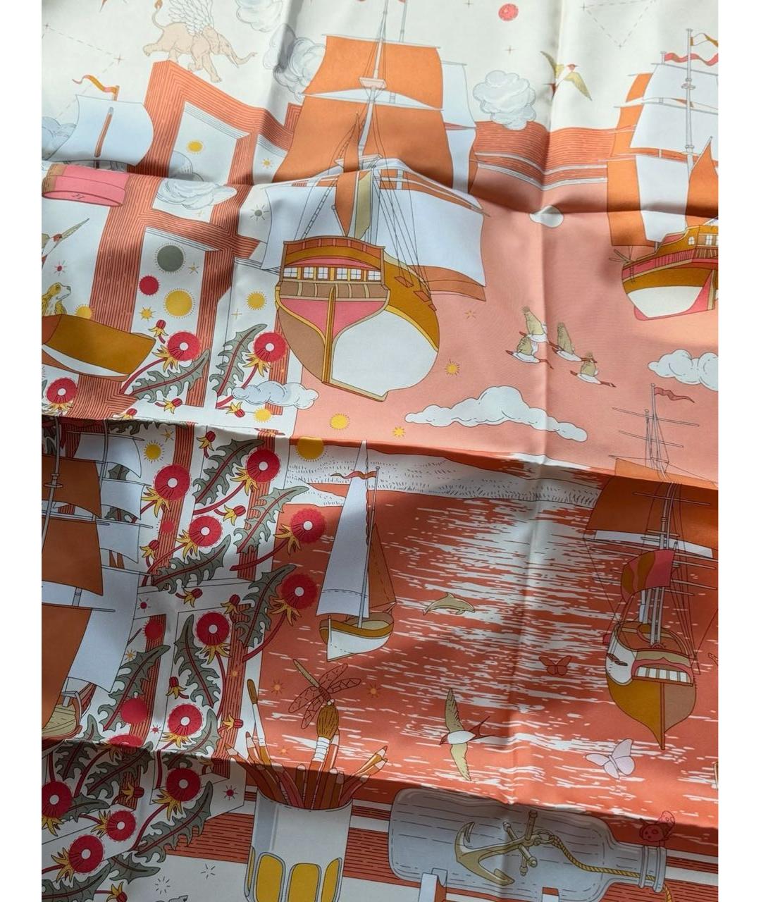 HERMES Оранжевый шелковый платок, фото 6