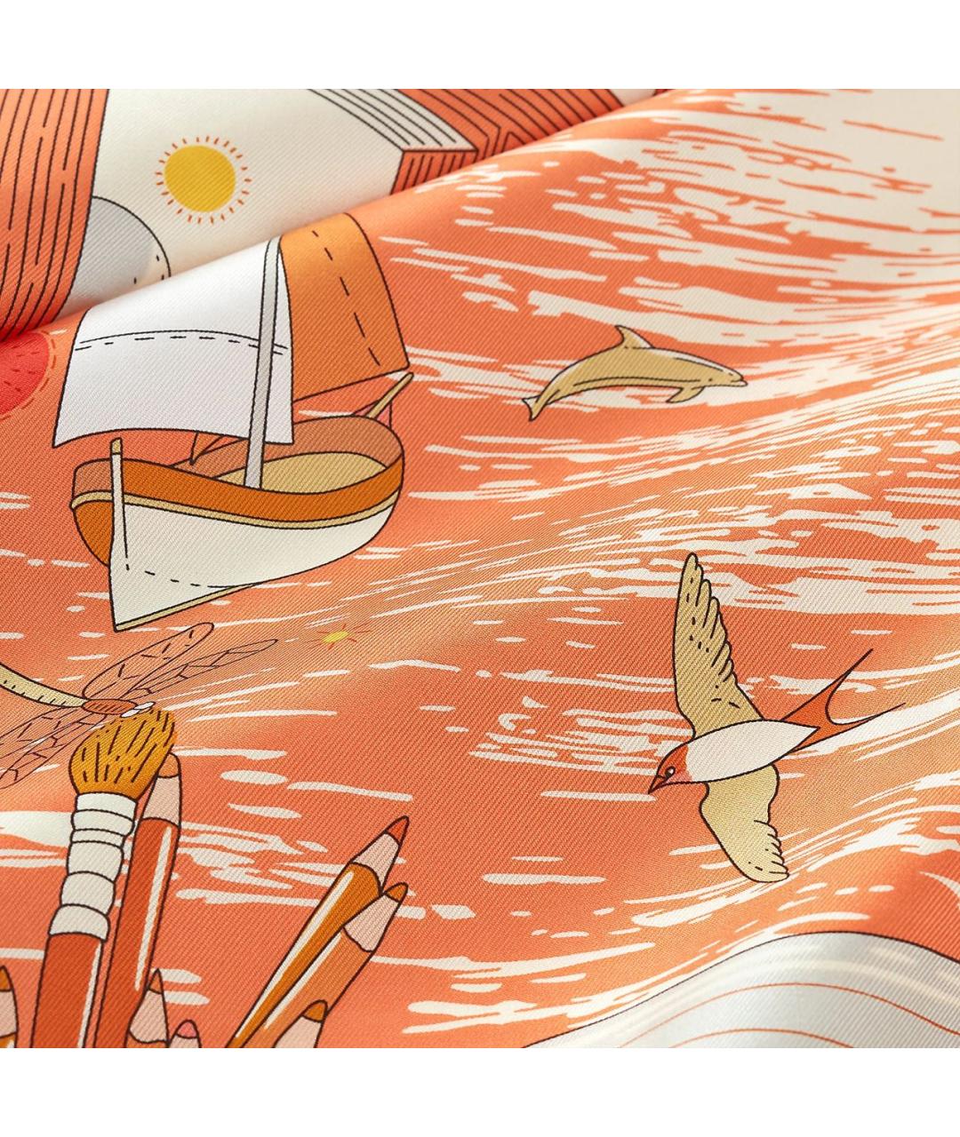 HERMES Оранжевый шелковый платок, фото 3