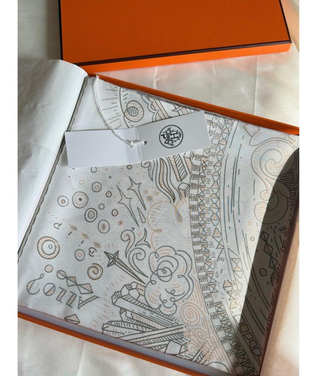 HERMES Белый шелковый платок, фото 3