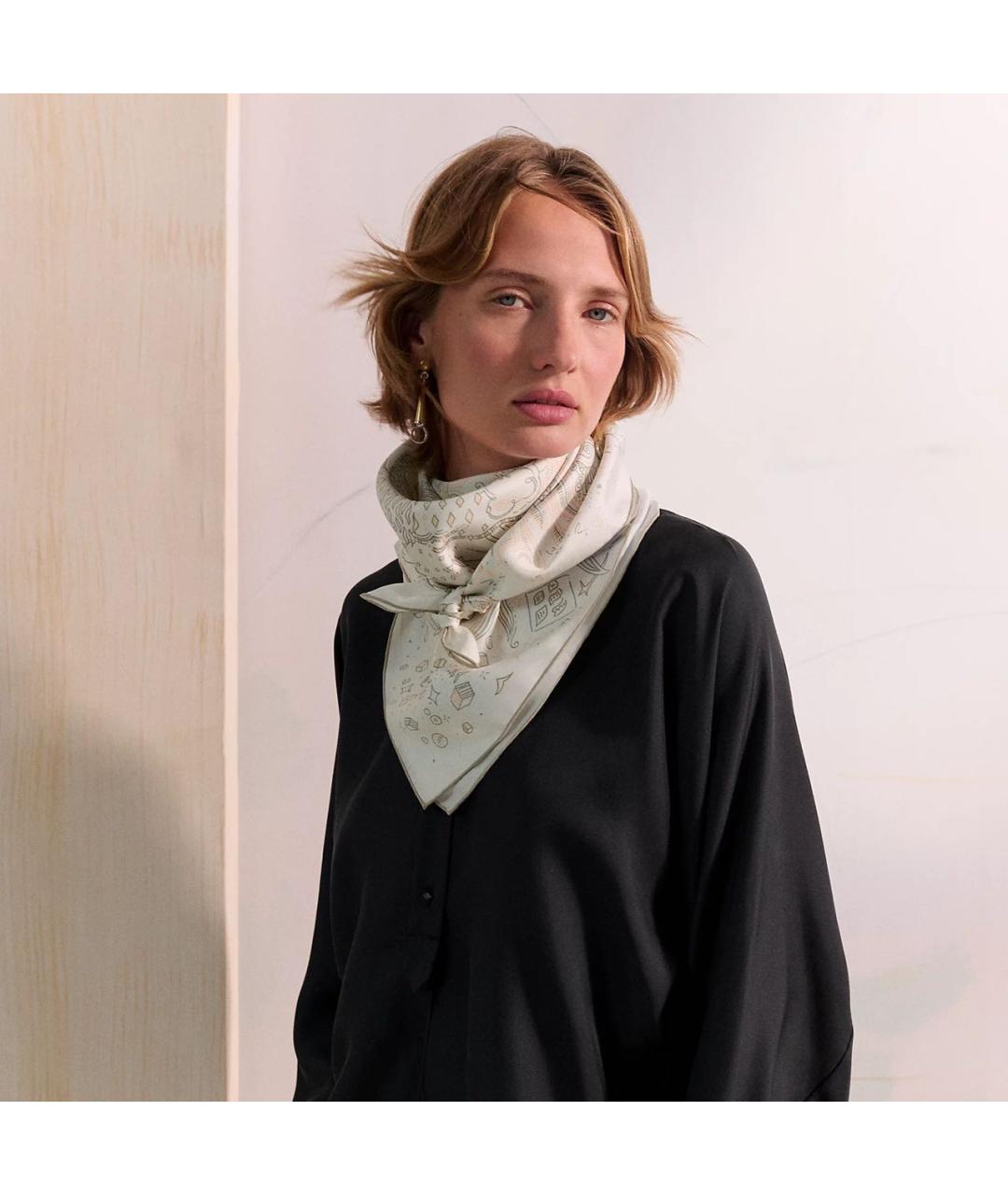 HERMES Белый шелковый платок, фото 2