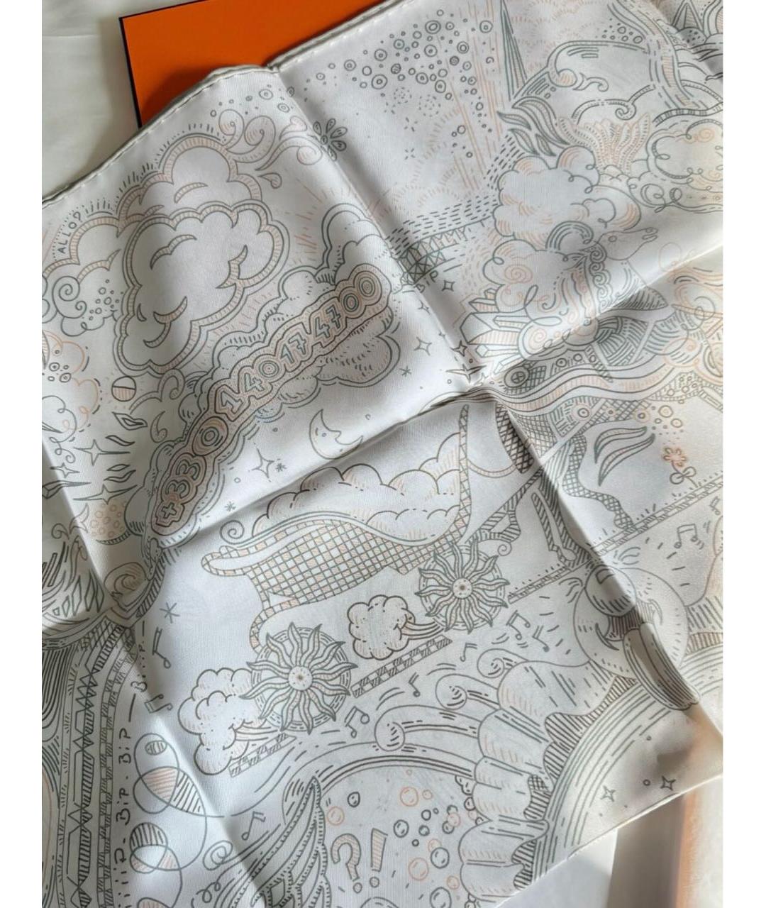 HERMES Белый шелковый платок, фото 4