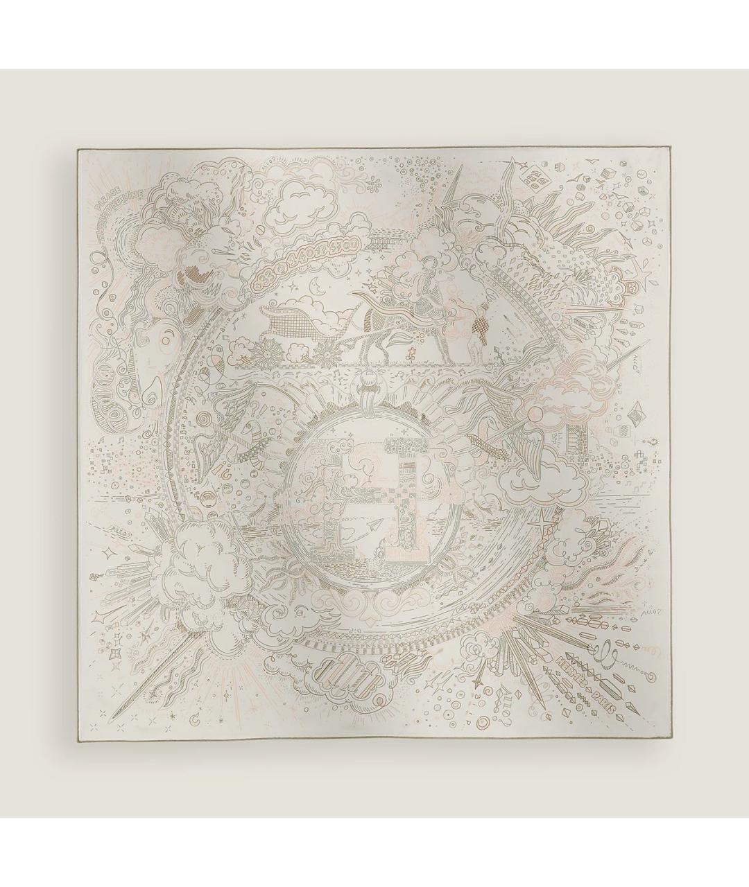 HERMES Белый шелковый платок, фото 6