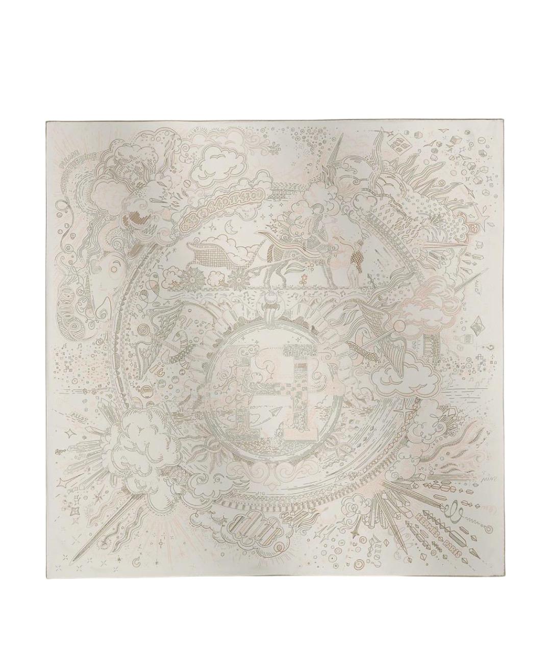 HERMES Белый шелковый платок, фото 1