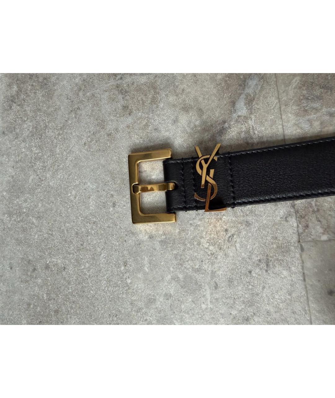 SAINT LAURENT Черный кожаный ремень, фото 3