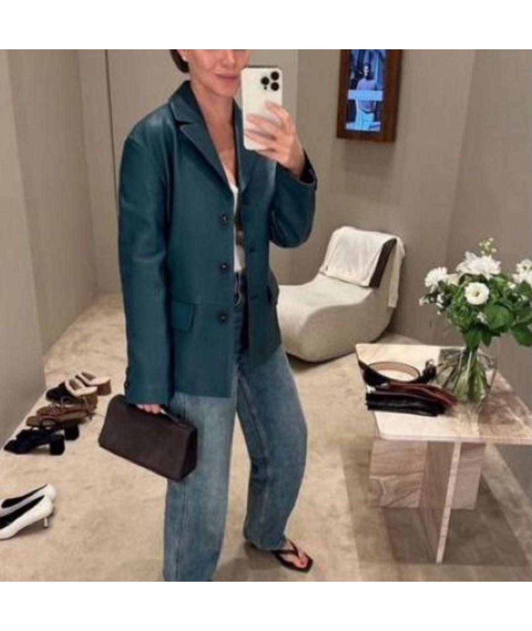 12 STOREEZ Бирюзовый кожаный жакет/пиджак, фото 2