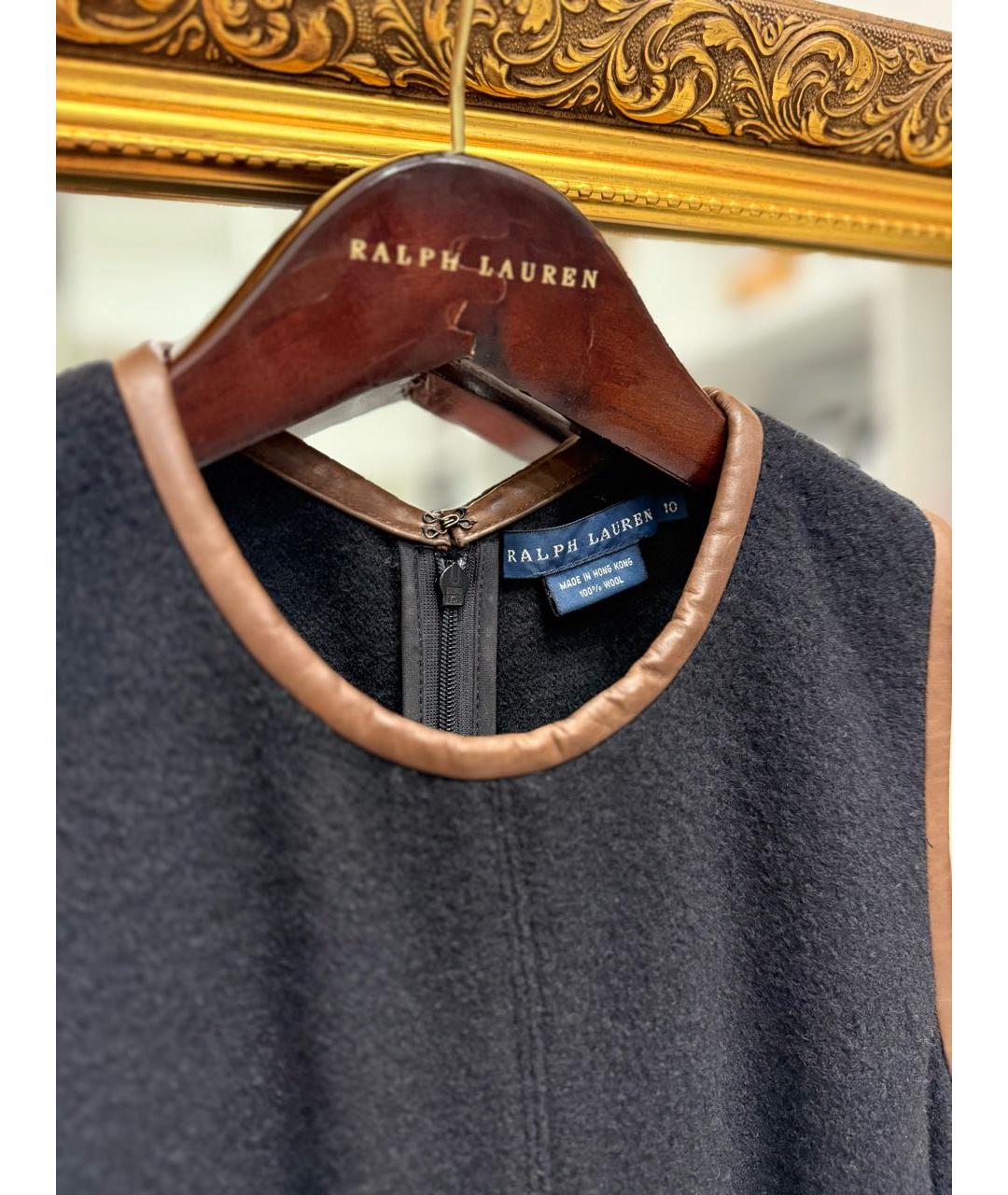 RALPH LAUREN Черное шерстяное повседневное платье, фото 6