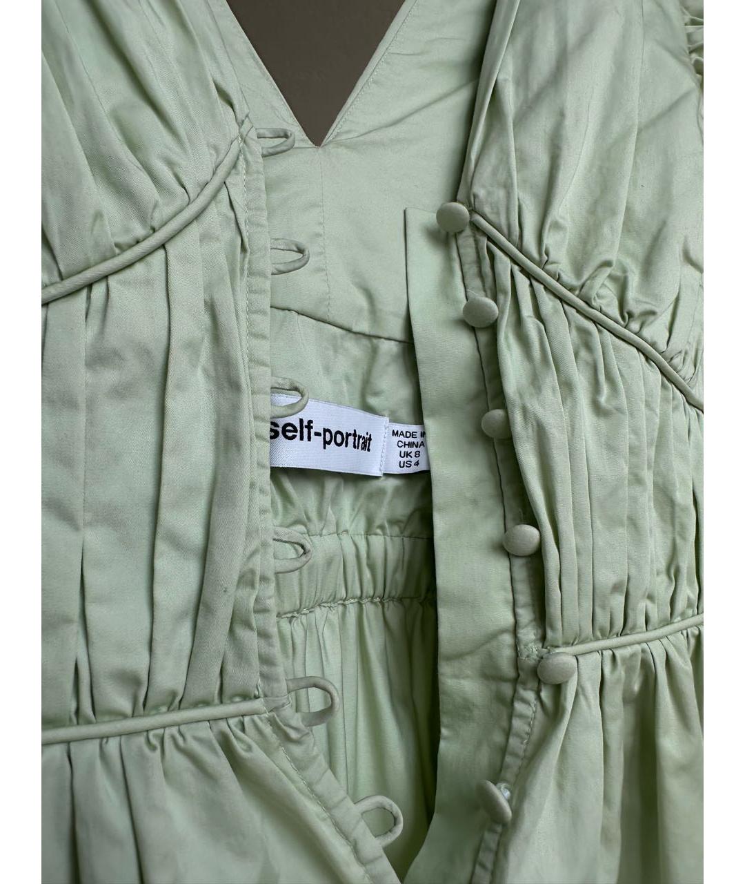 SELF-PORTRAIT Зеленые хлопковое повседневное платье, фото 7