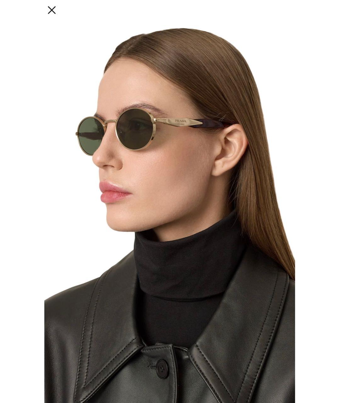 PRADA Золотые металлические солнцезащитные очки, фото 2