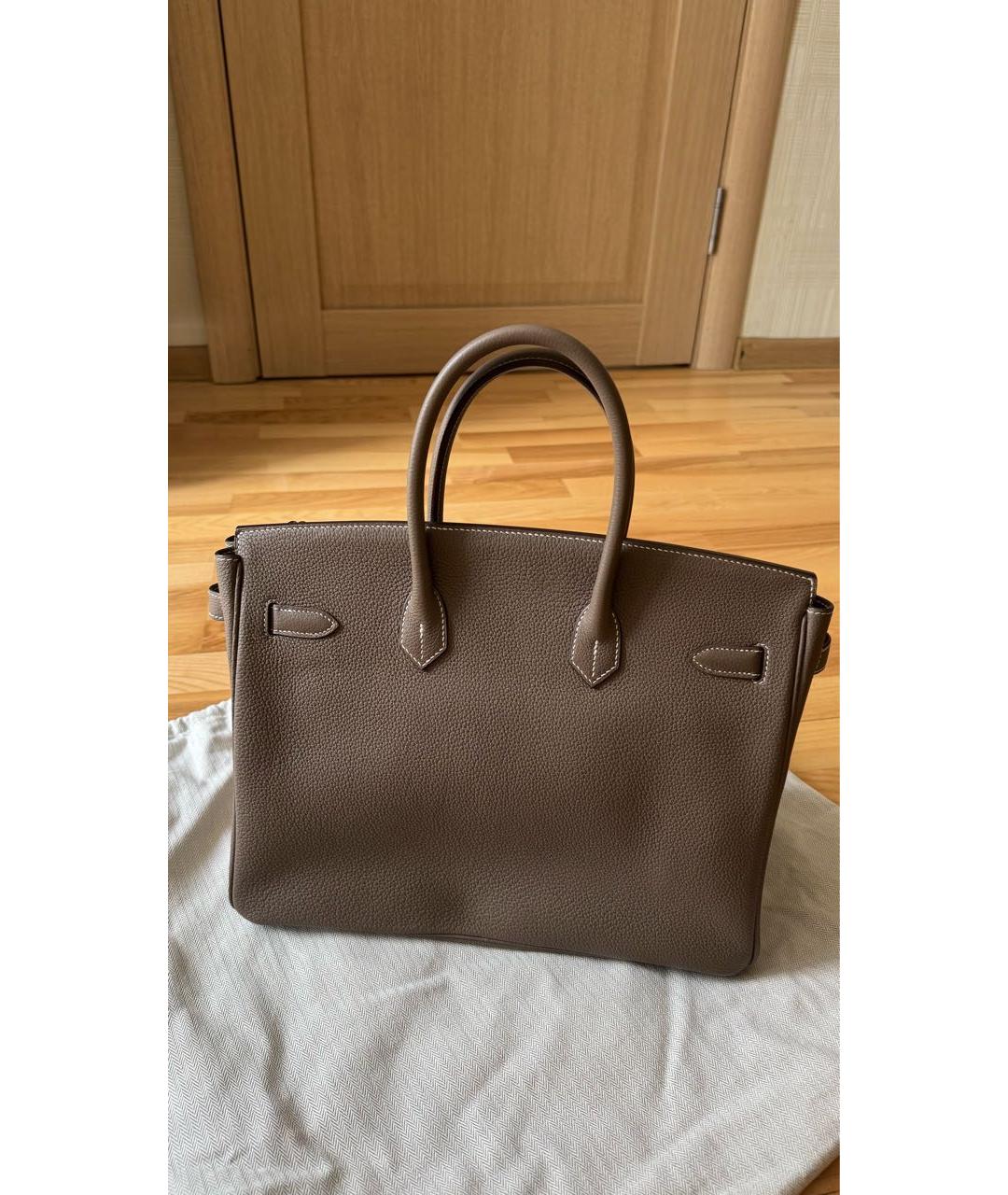 HERMES Бежевая кожаная сумка с короткими ручками, фото 3