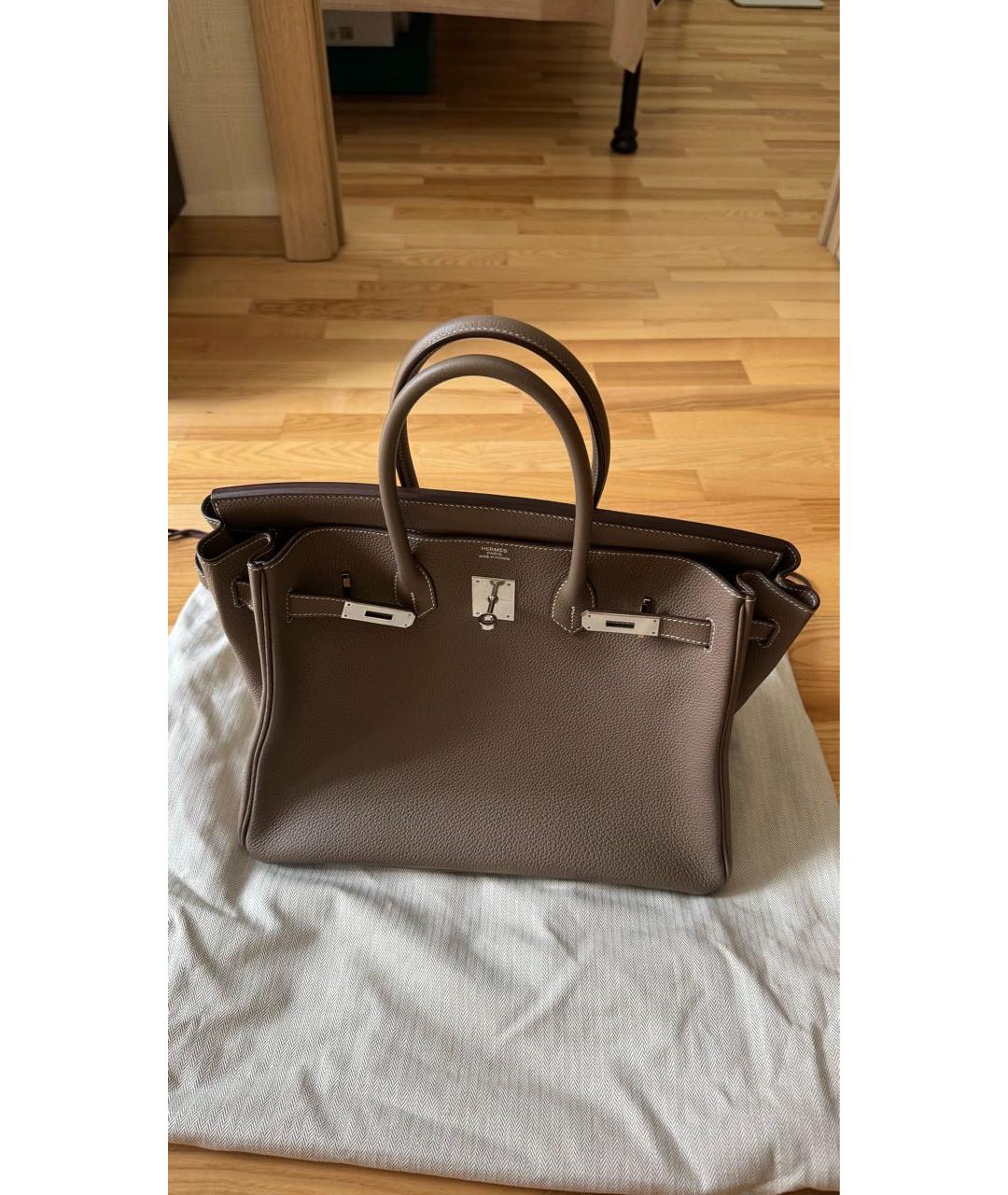 HERMES Бежевая кожаная сумка с короткими ручками, фото 2