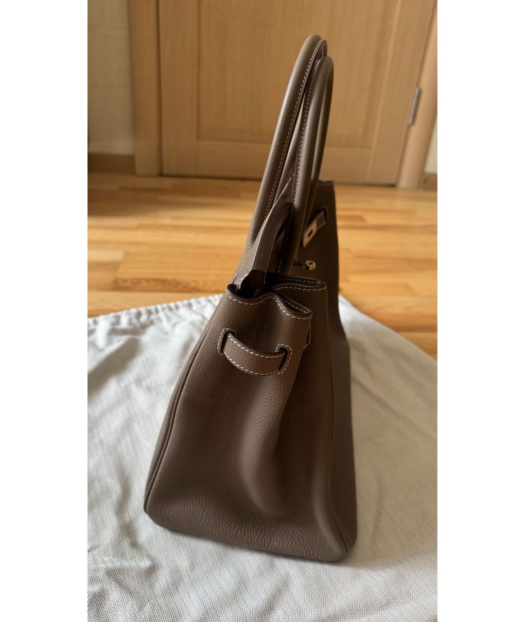 HERMES Бежевая кожаная сумка с короткими ручками, фото 4