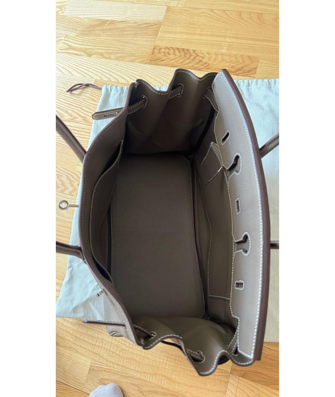 HERMES Бежевая кожаная сумка с короткими ручками, фото 6