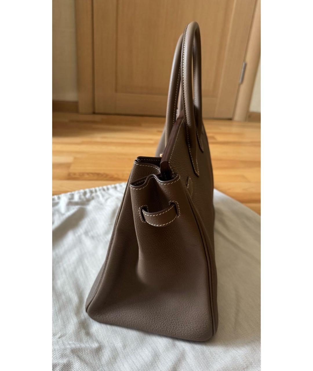 HERMES Бежевая кожаная сумка с короткими ручками, фото 5