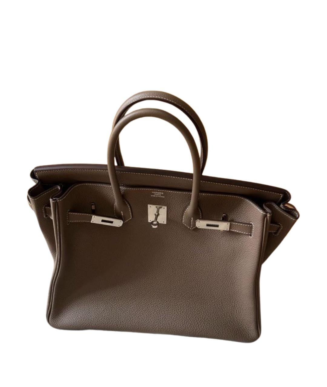 HERMES Бежевая кожаная сумка с короткими ручками, фото 1