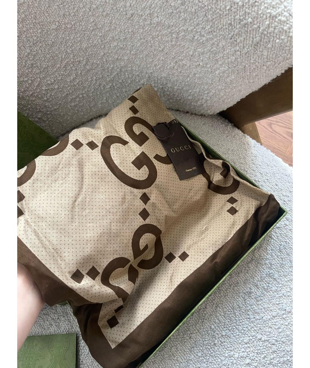 GUCCI Коричневый шелковый шарф, фото 4