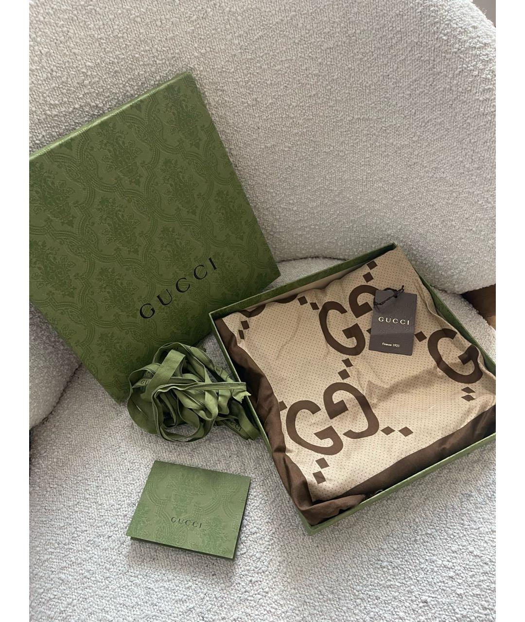 GUCCI Коричневый шелковый шарф, фото 3