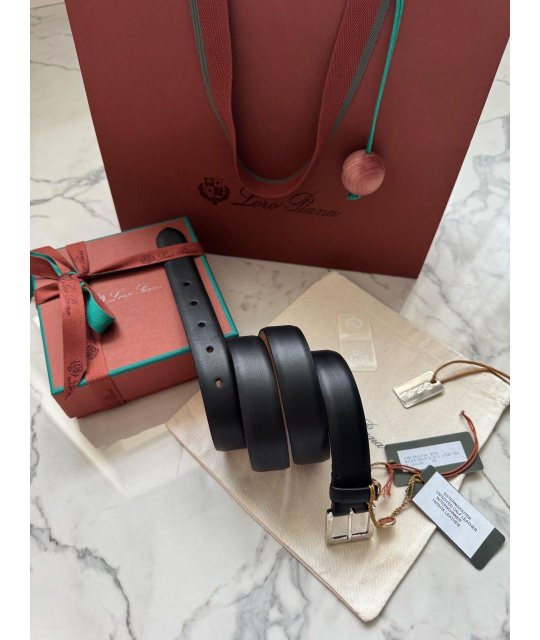 LORO PIANA Черный кожаный ремень, фото 3