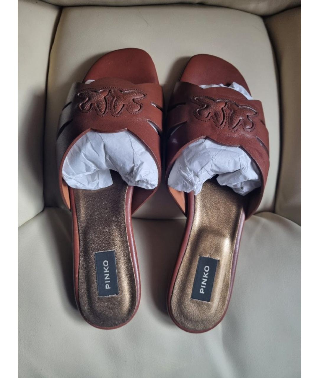 PINKO Коричневые кожаные шлепанцы, фото 4
