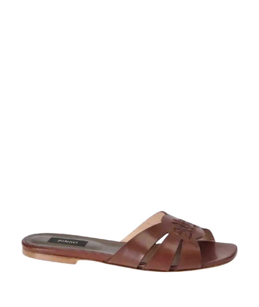 PINKO Коричневые кожаные шлепанцы, фото 1