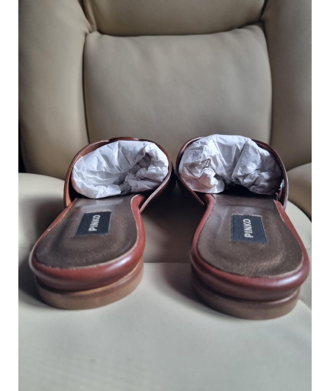 PINKO Коричневые кожаные шлепанцы, фото 5