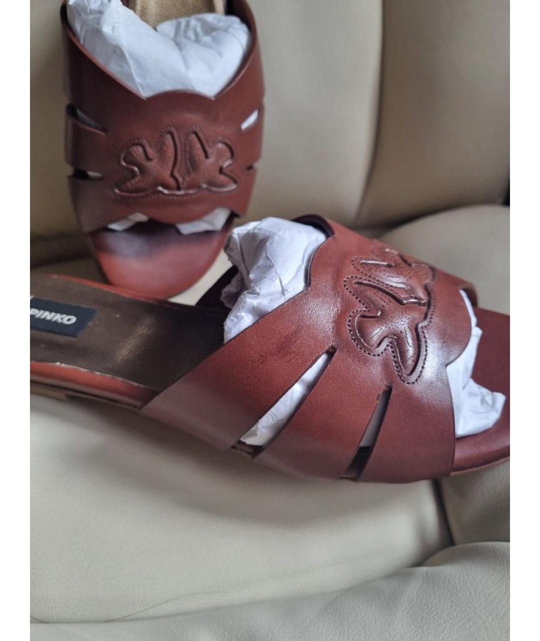 PINKO Коричневые кожаные шлепанцы, фото 6