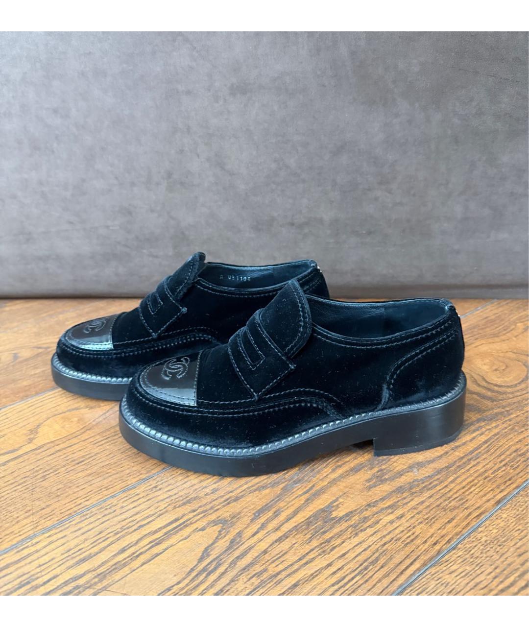 CHANEL Черные бархатные лоферы, фото 5