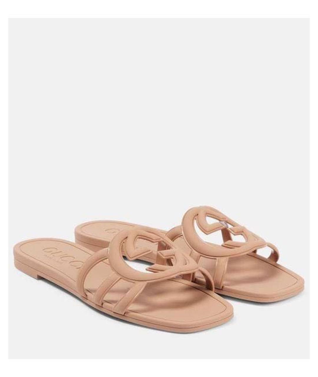 GUCCI Бежевые резиновые шлепанцы, фото 2