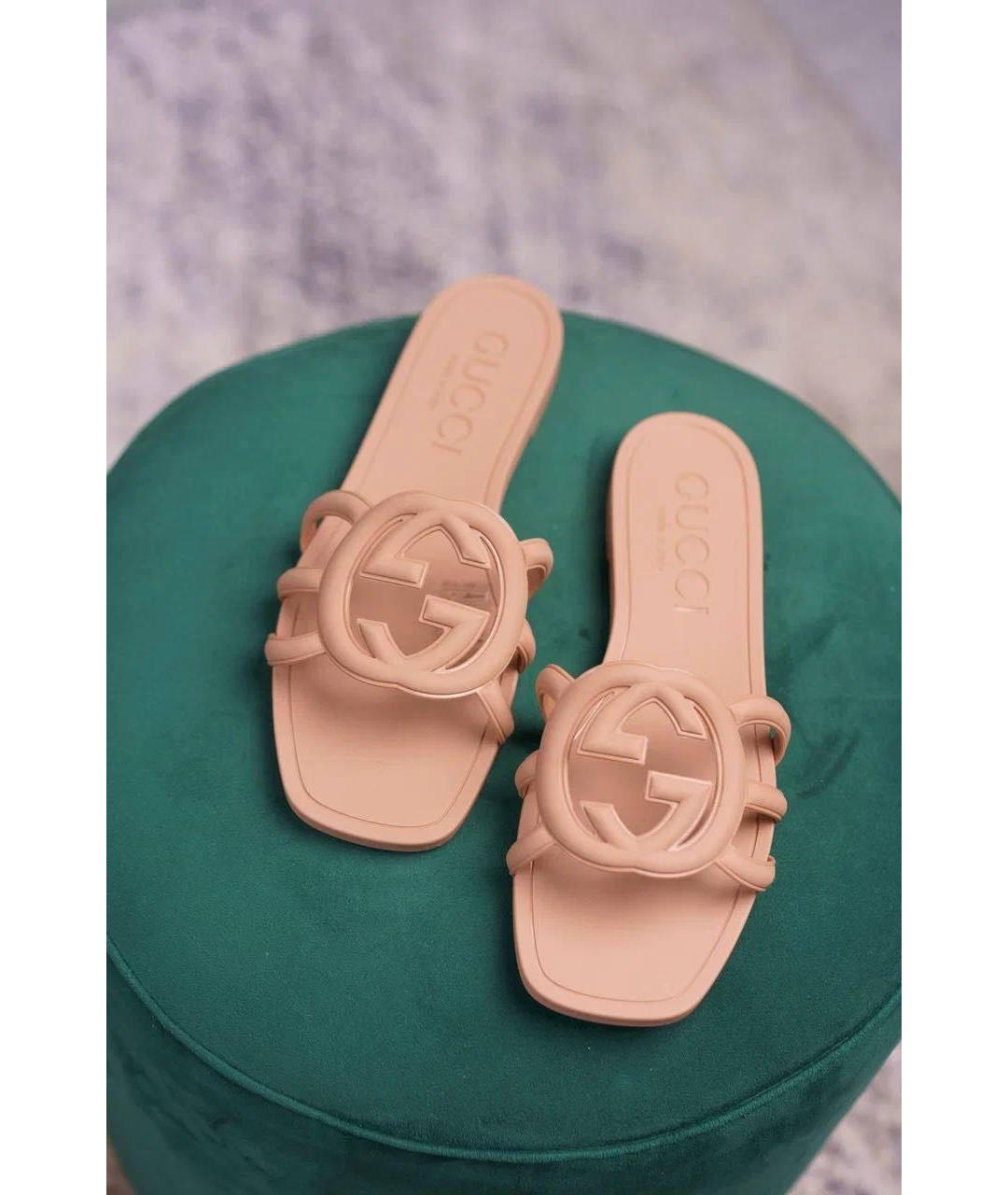 GUCCI Бежевые резиновые шлепанцы, фото 4