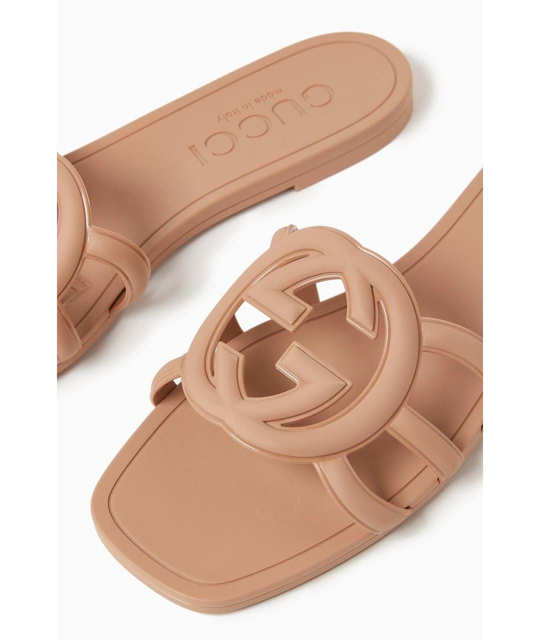 GUCCI Бежевые резиновые шлепанцы, фото 3