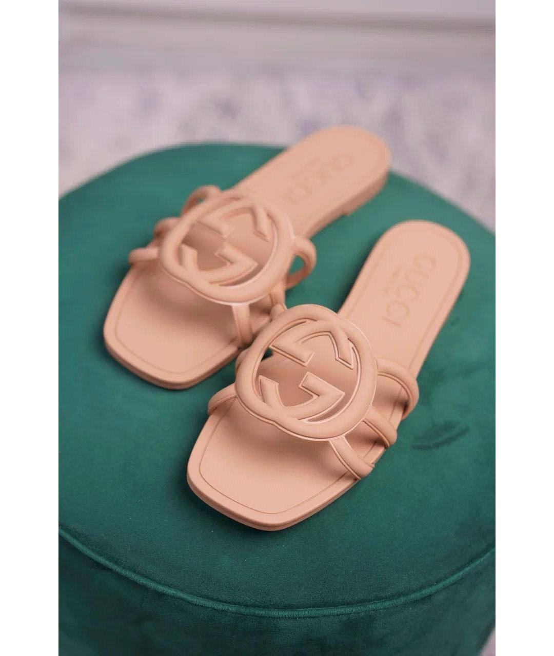 GUCCI Бежевые резиновые шлепанцы, фото 5