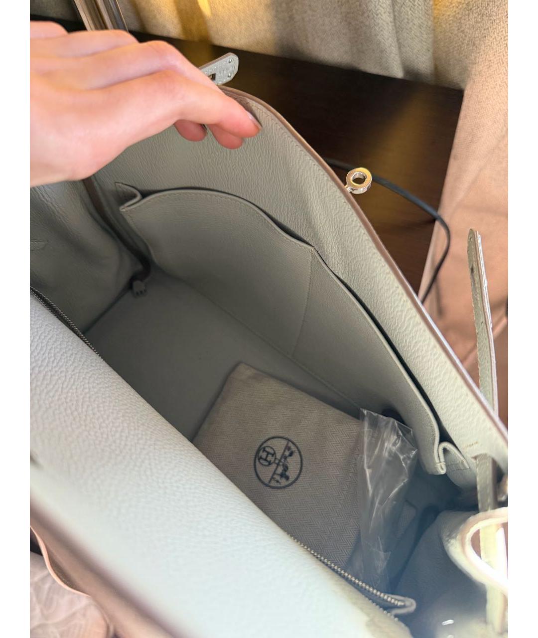 HERMES Бежевая кожаная сумка с короткими ручками, фото 4