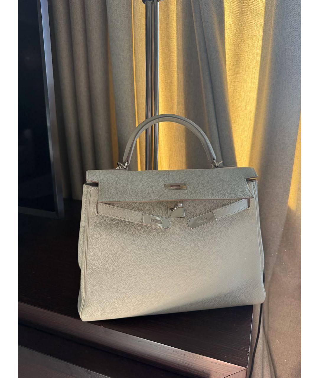 HERMES Бежевая кожаная сумка с короткими ручками, фото 9